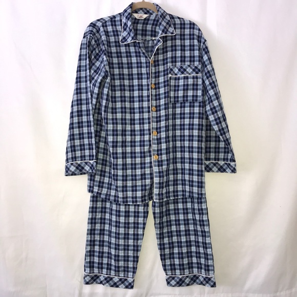 Club Pajamas | Blue Plaid Pajamas w Chunky Buttons - Picture 1 of 8
